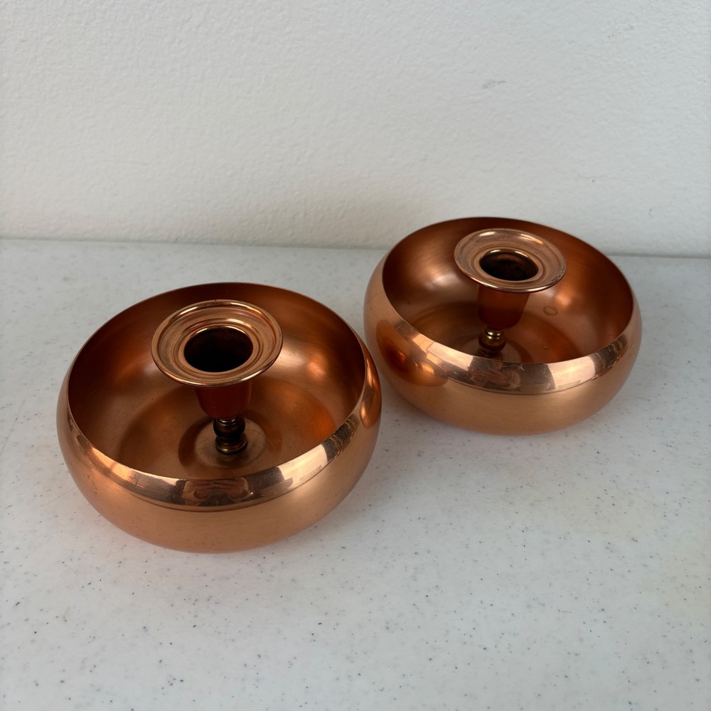 Coppercraft‎ Guild Vintage Copper Candlestick Planter 2pc USA MCM Minimalist